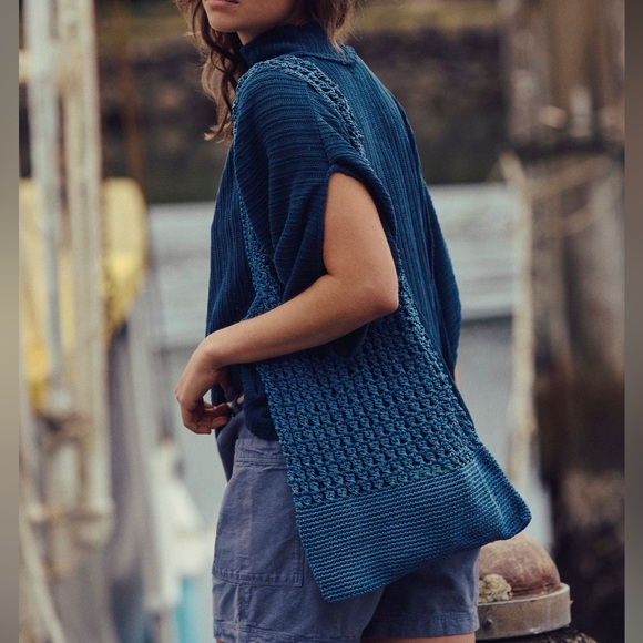 Free People Sarasota Tote in Blue NWT - Picture 1 of 8